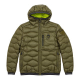 Blauer Kids Piumino Verde Militare con Cappuccio e Trapuntatura a Onde per Bambini