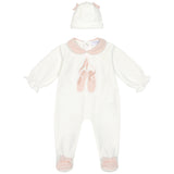 Deolinda Kids Tutina Panna e Rosa con Ricamo Ballerine e Fiocchi per Neonate