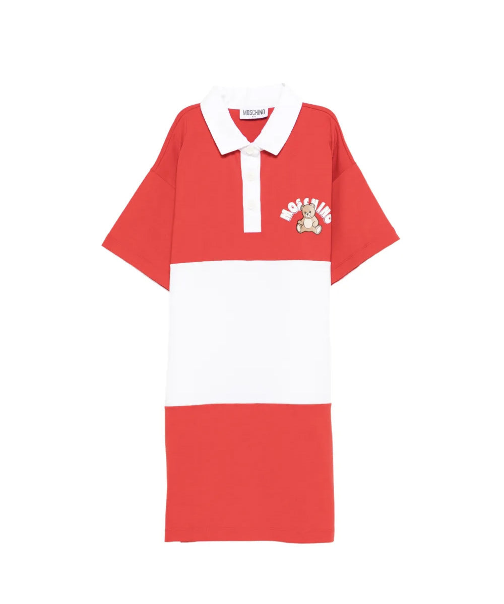 Moschino Kids Abito Rosso e Bianco con Logo per Bambine