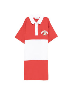 Moschino Kids Abito Rosso e Bianco con Logo per Bambine