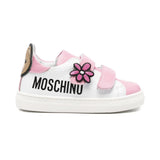Moschino Kids Sneakers Bianco/Rosa con Chiusura a Strappo e Toppe per Neonate