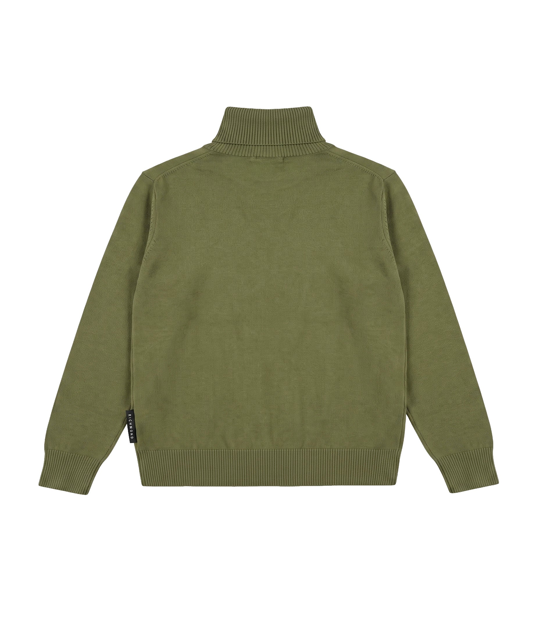 John Richmond Kids Maglione a Collo Alto Verde Militare con Placca Logo Nera per Bambini