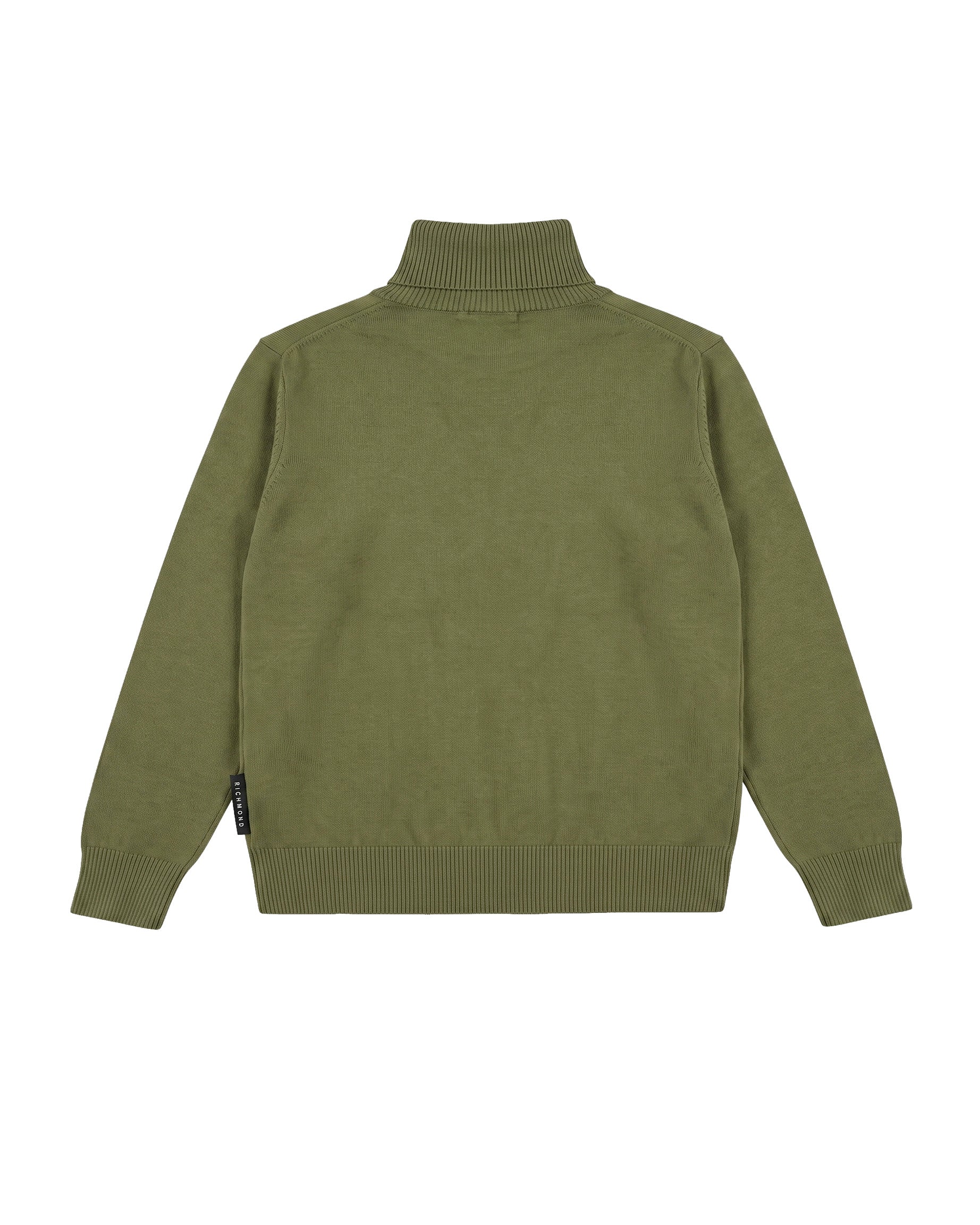 John Richmond Kids Maglione a Collo Alto Verde Militare con Placca Logo Nera per Bambini