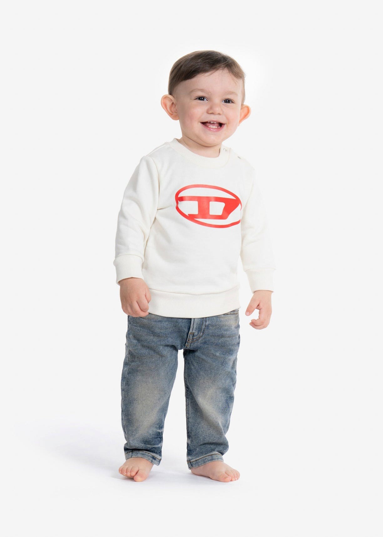 Diesel Kids Felpa Panna con Oval D per Neonati