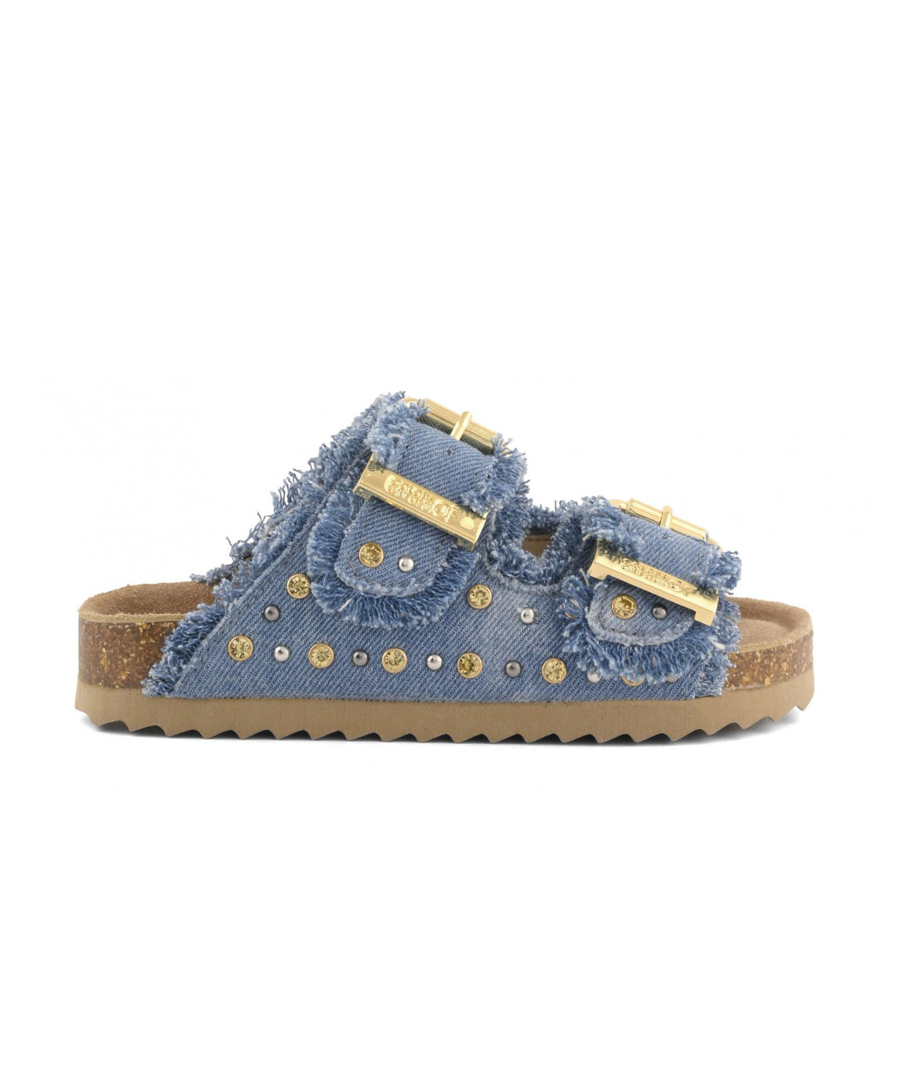 Colors of California Kids Sandalo Denim Doppia Fascia con Strass per Bambine