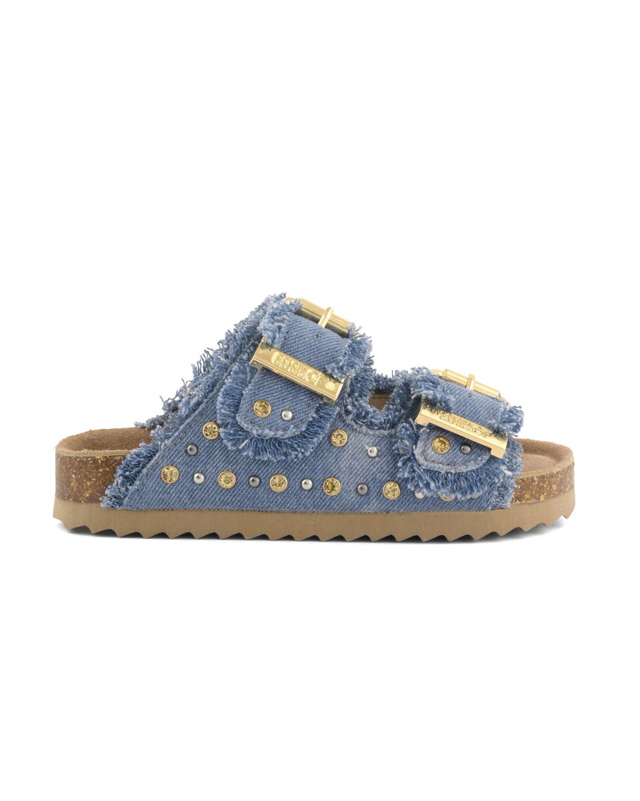 Colors of California Kids Sandalo Denim Doppia Fascia con Strass per Bambine