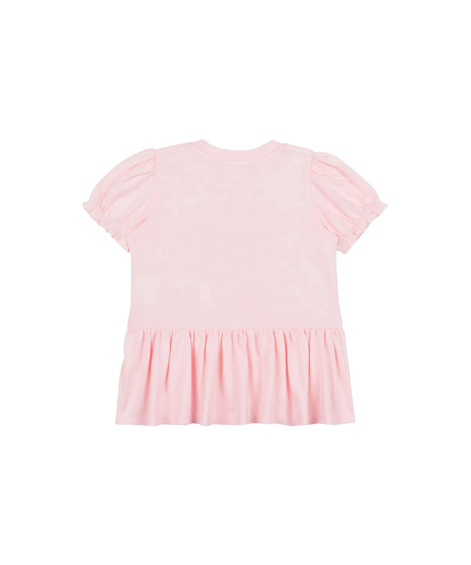 Moschino Kids Abito Rosa con Stampa e Ruches per Neonate