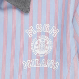 Msgm Kids Abito Fantasia a Righe Celeste e Blu con Logo Ricamato per Bambine
