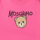Moschino Kids Felpa Fuxia a Maniche Lunghe con Stampa Teddy Bear e Logo per Neonate