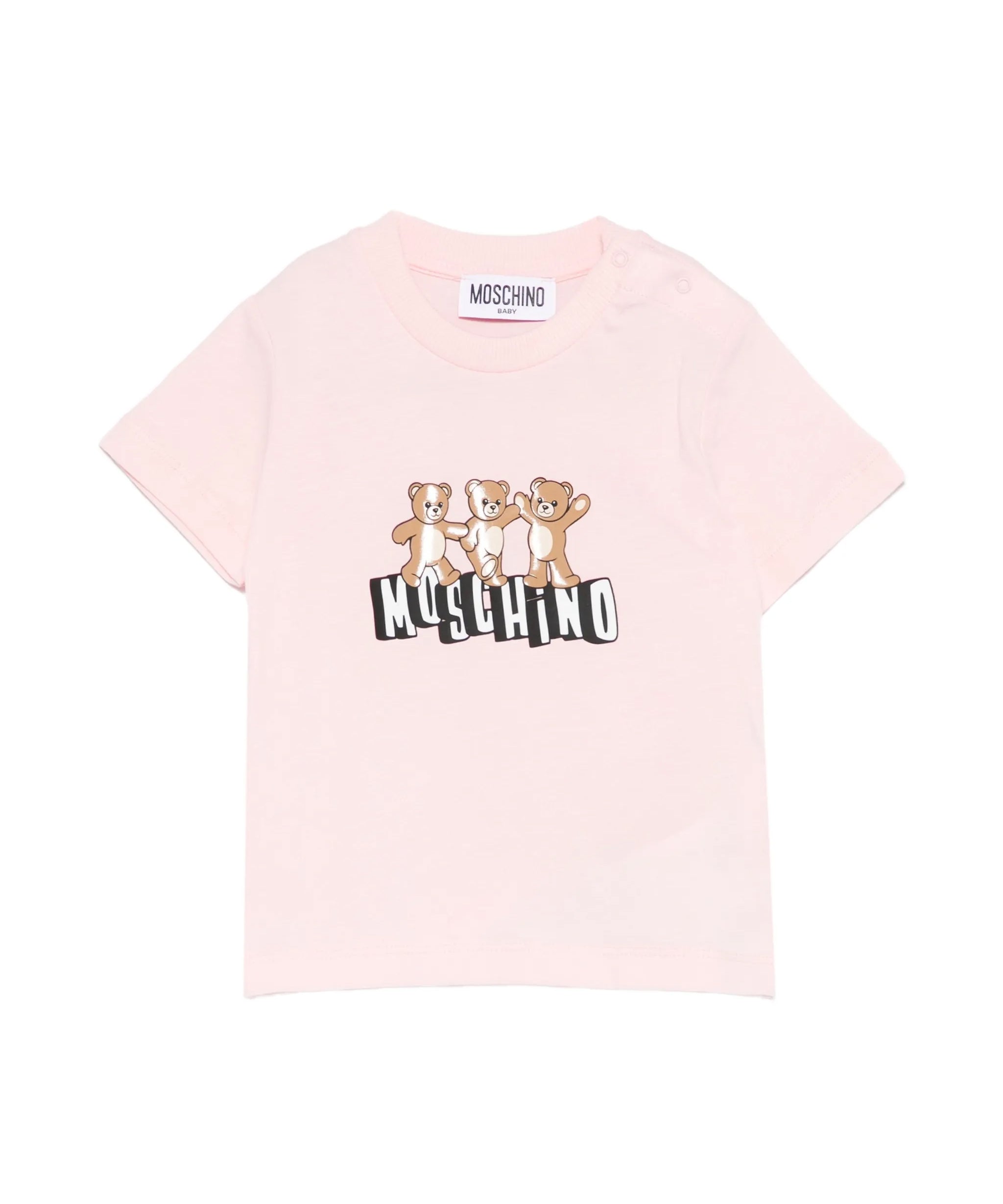 Moschino Kids T-Shirt Rosa con Logo Teddy Bear per Neonate