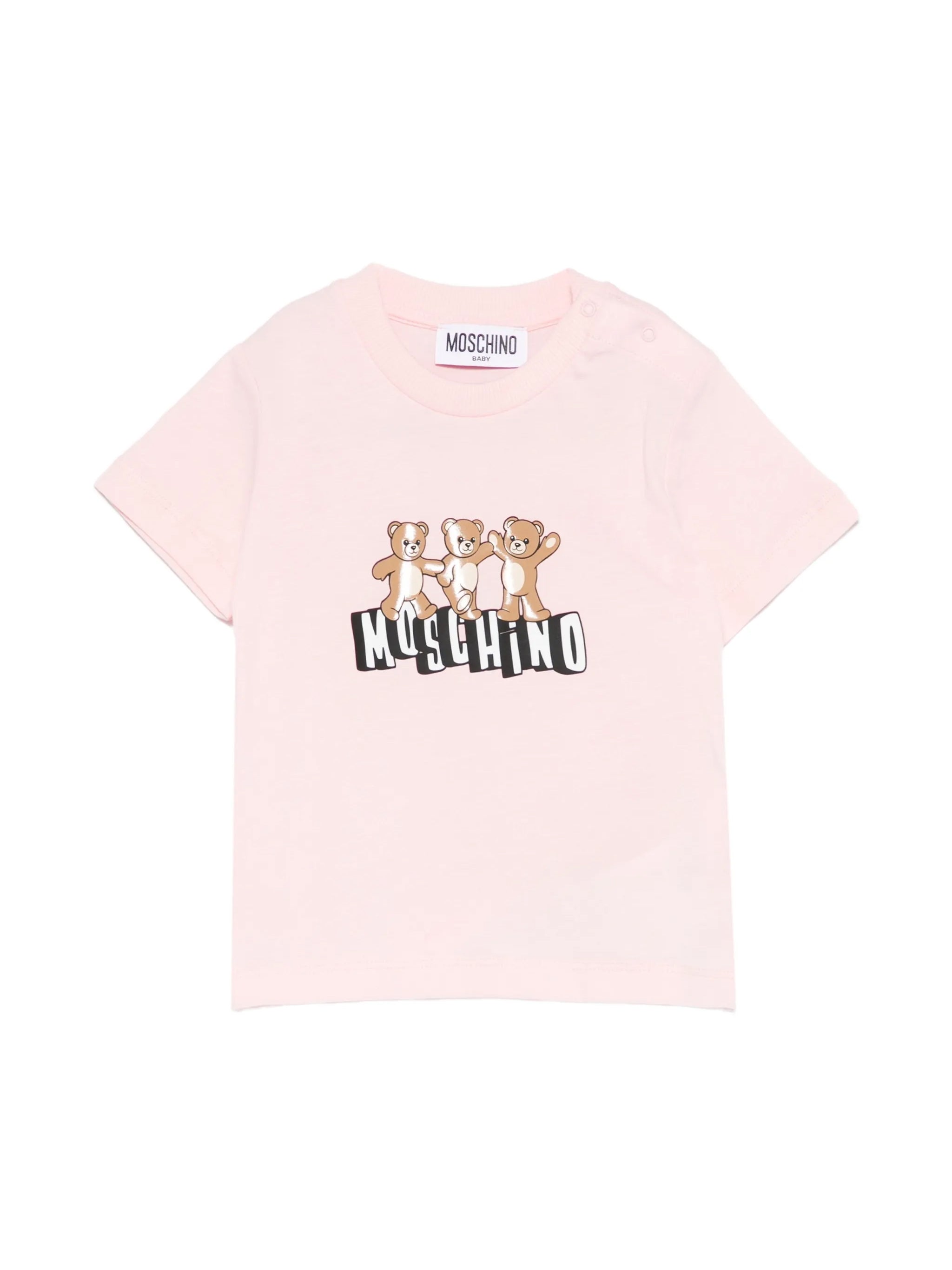 Moschino Kids T-Shirt Rosa con Logo Teddy Bear per Neonate