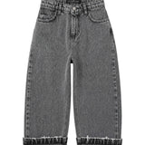 John Richmond Kids Pantalone in Denim Grigio con Patch sul Retro Nero per Bambini