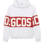 GCDS Kids Felpa con Cappuccio Bianco con Banda Rossa Logata