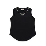 N21 Kids Canotta Nera con Dettagli Strass e Logo per Bambine