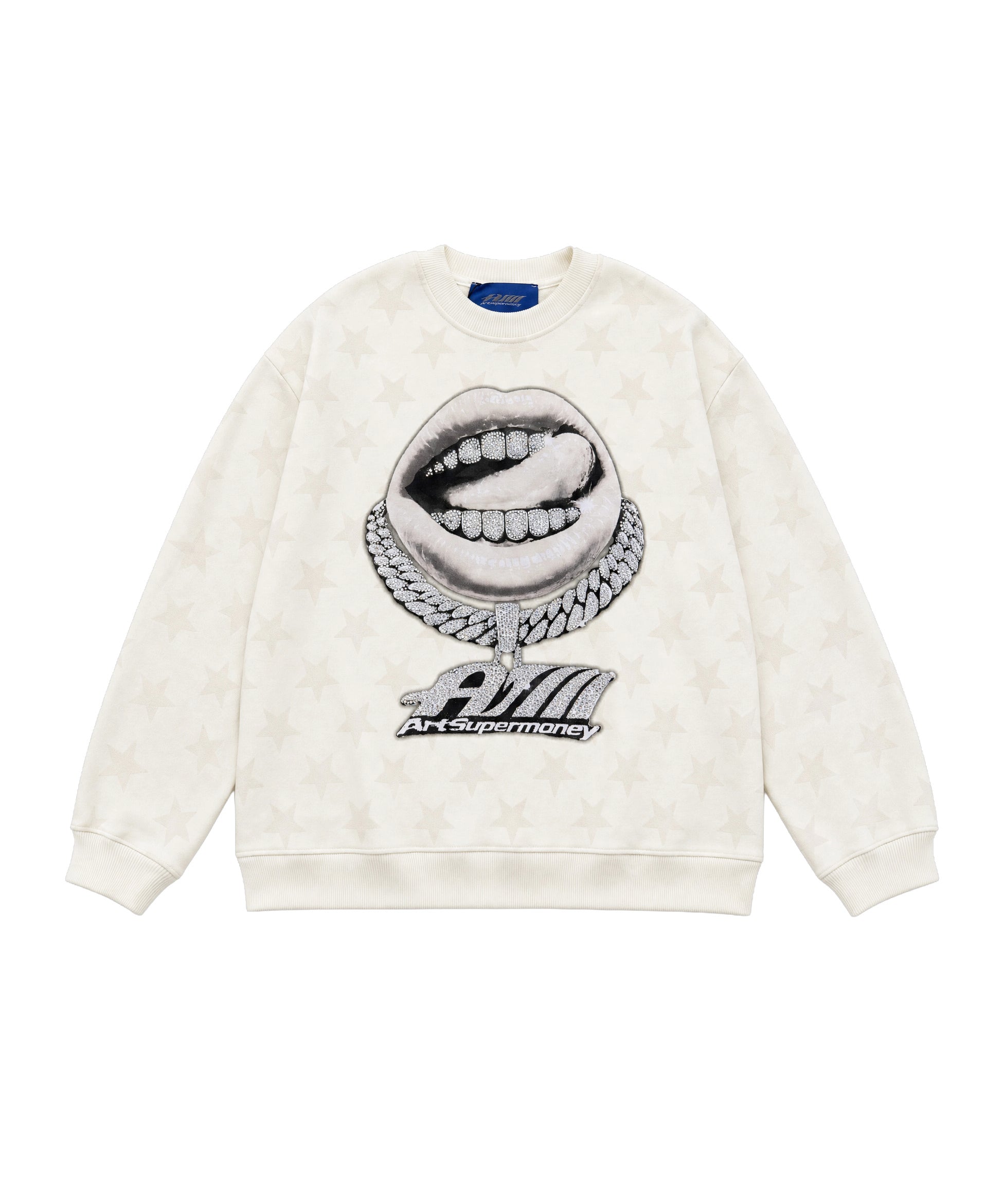 Art Super Money Kids Felpa Bianco Fantasia Stelle Stampa Grillz Strass per Bambini