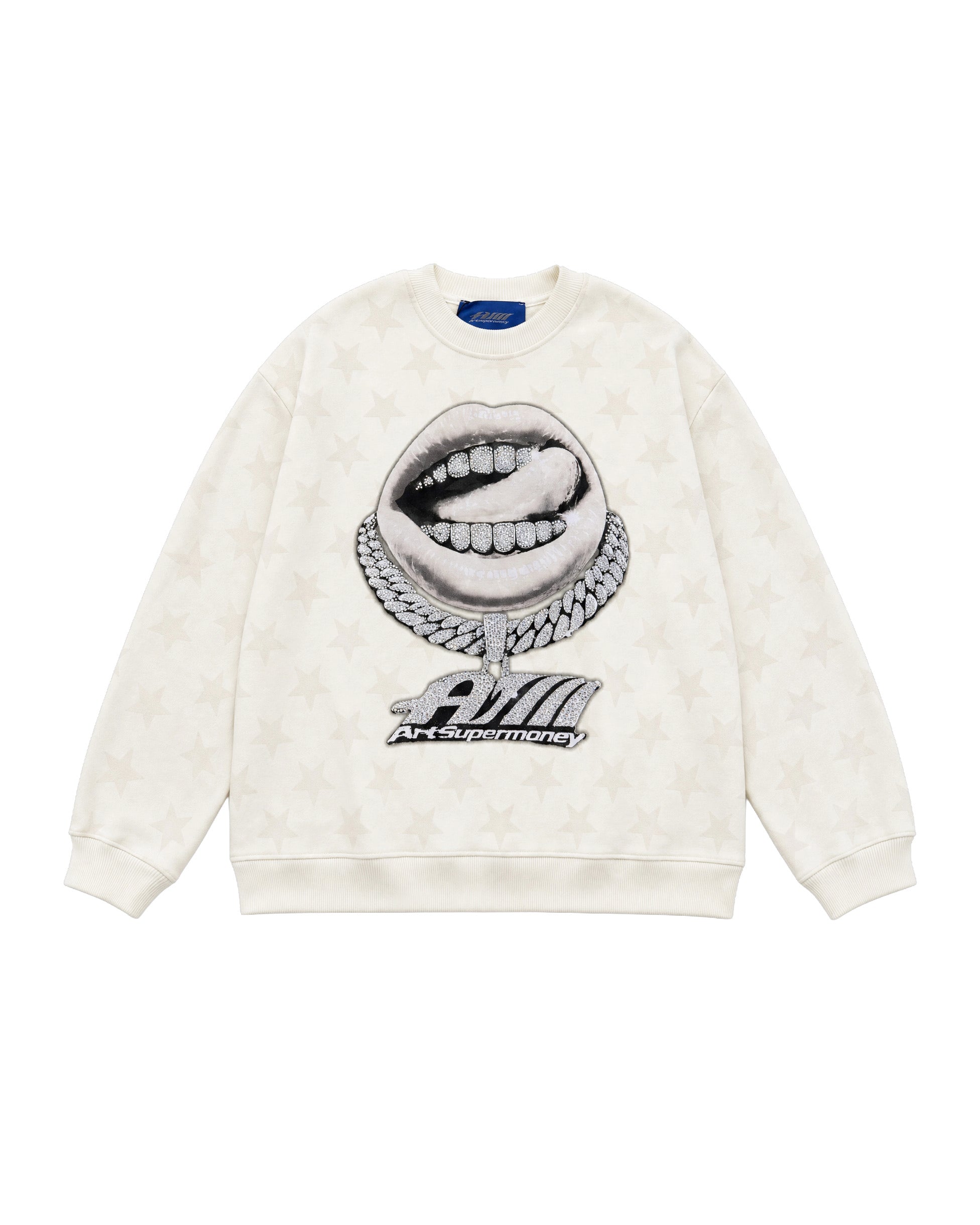 Art Super Money Kids Felpa Bianco Fantasia Stelle Stampa Grillz Strass per Bambini