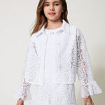 Twinset Kids Camicia Bianca in Pizzo Macrame per Bambine