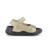 Boss Kids Ciabatta Beige Logata con Chiusura a Strappo per Neonati