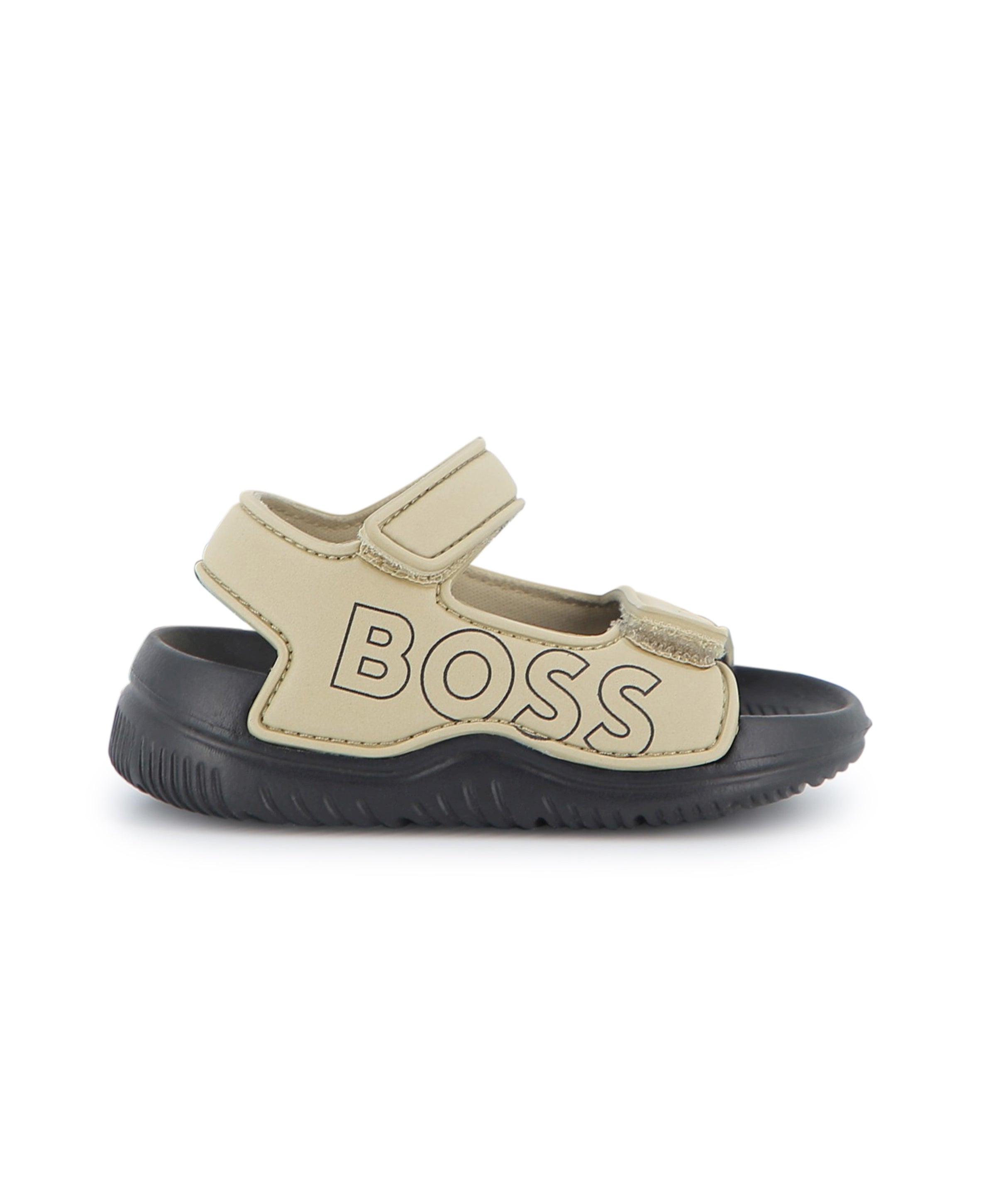 Boss Kids Ciabatta Beige Logata con Chiusura a Strappo per Neonati