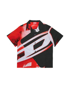 Diesel Kids Camicia Nero/Rossa con Logo All-Over per Bambini