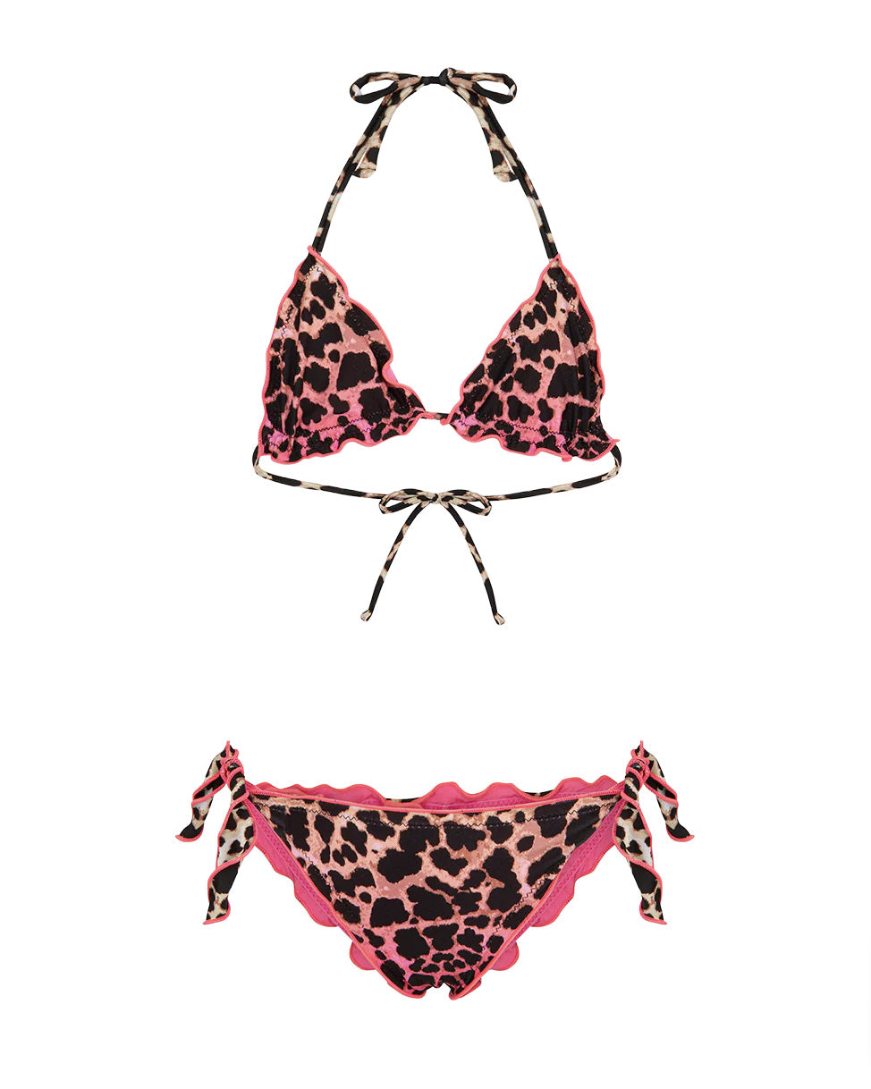 F**K Kids Costume Due Pezzi a Triangolo Fantasia Leopardato Rosa per Bambine
