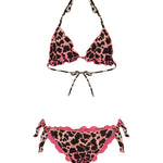 F**K Kids Costume Due Pezzi a Triangolo Fantasia Leopardato Rosa per Bambine