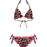 F**K Kids Costume Due Pezzi a Triangolo Fantasia Leopardato Rosa per Bambine
