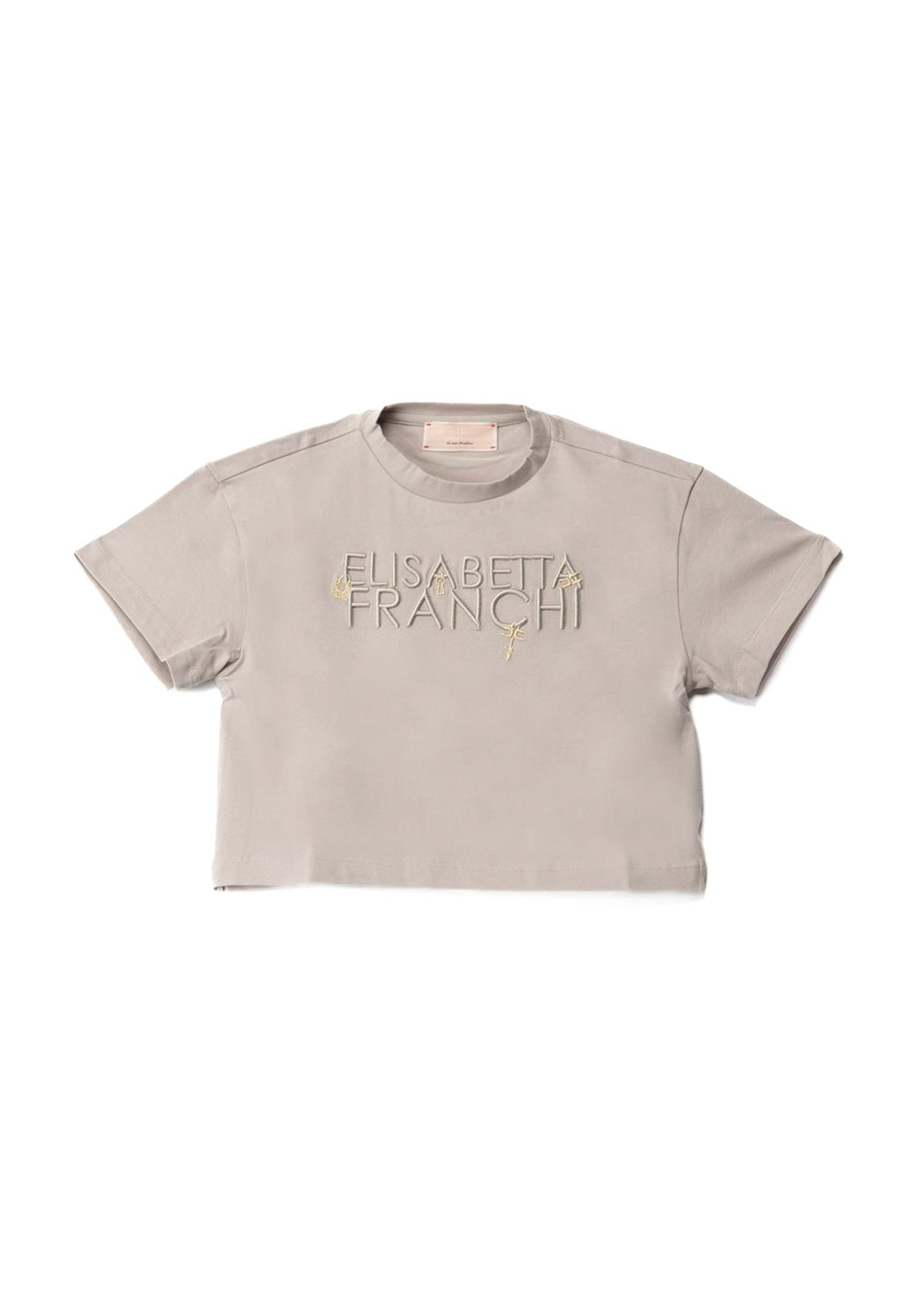 Elisabetta Franchi La Mia Bambina T-Shirt Perla Crop con Logo