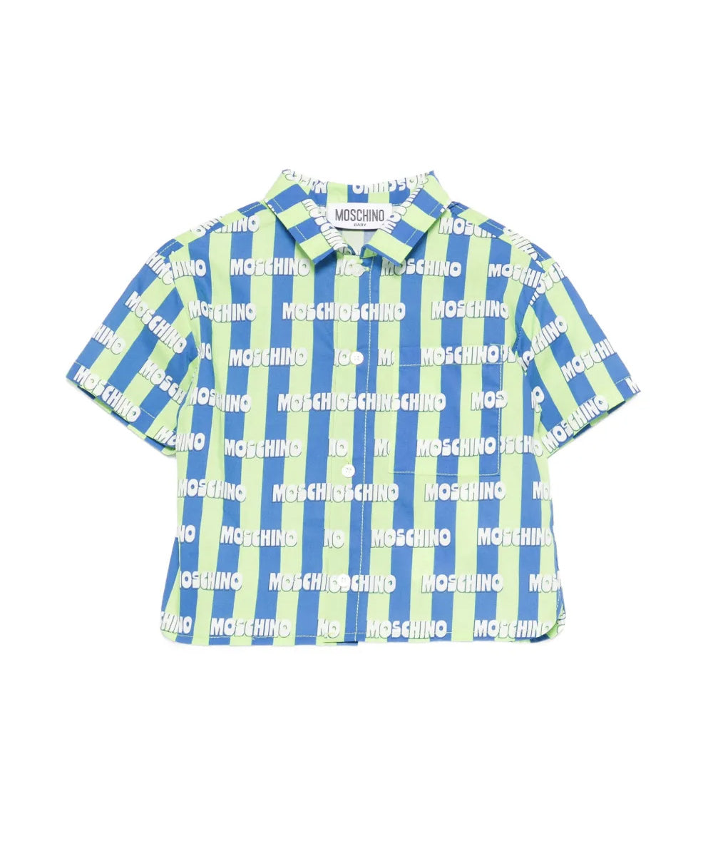 Moschino Kids Camicia a Righe Verde e Blu All-Over per Neonati