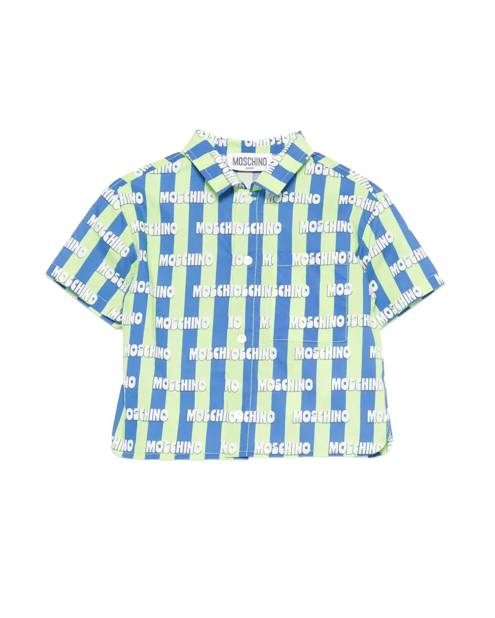 Moschino Kids Camicia a Righe Verde e Blu All-Over per Neonati