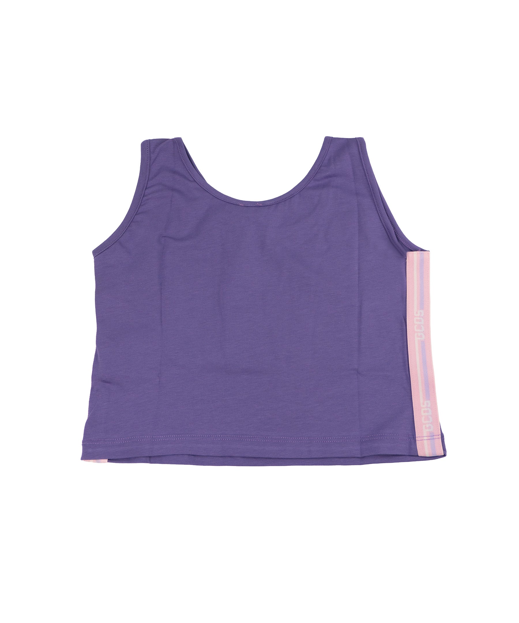 Gcds Kids Canotta Viola con Strisce Logo Rosa per Bambine