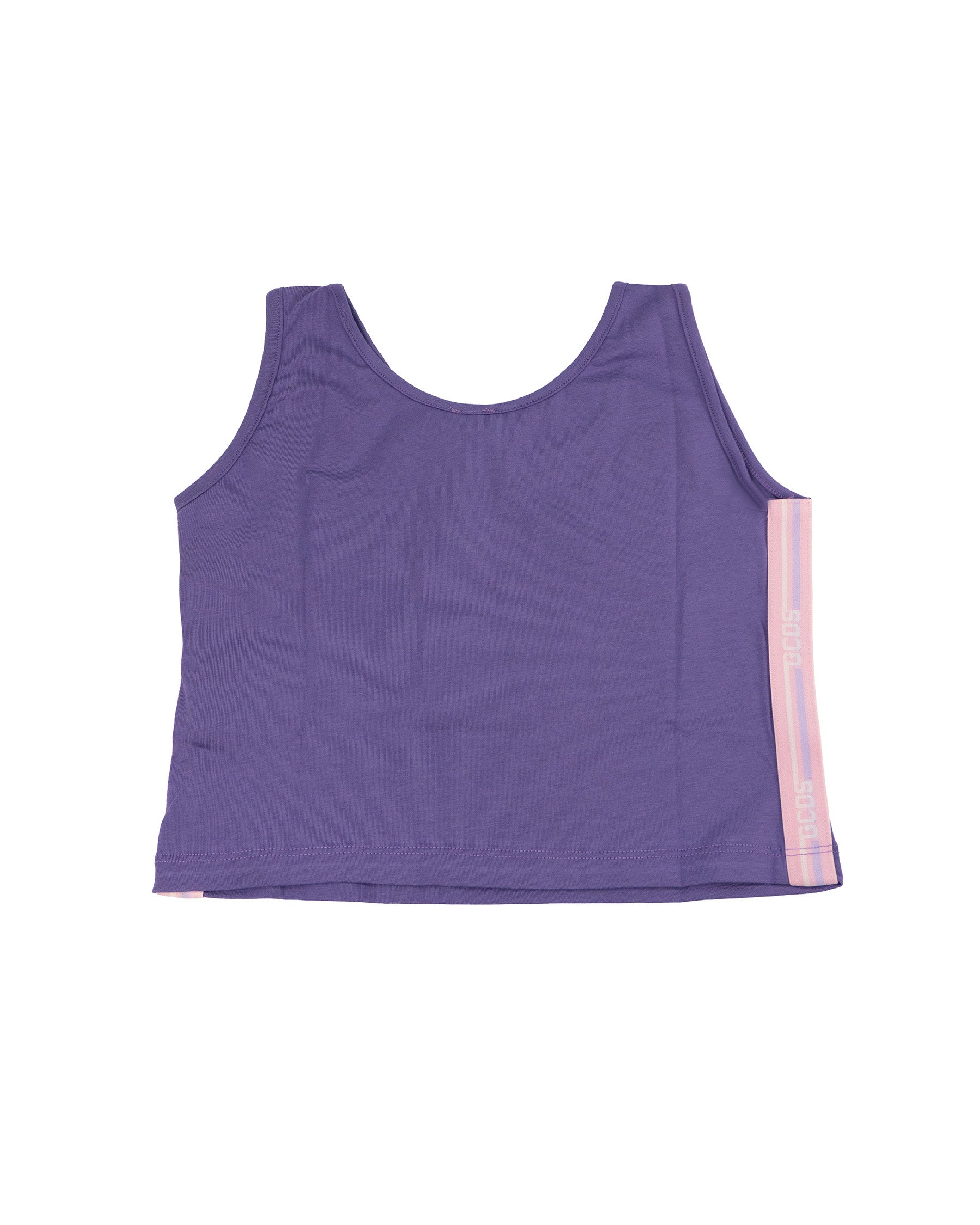 Gcds Kids Canotta Viola con Strisce Logo Rosa per Bambine