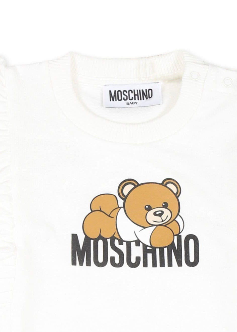 Moschino Kids Abito Panna con Stampa Teddy Bear con Ruches per Neonate (dettaglio)