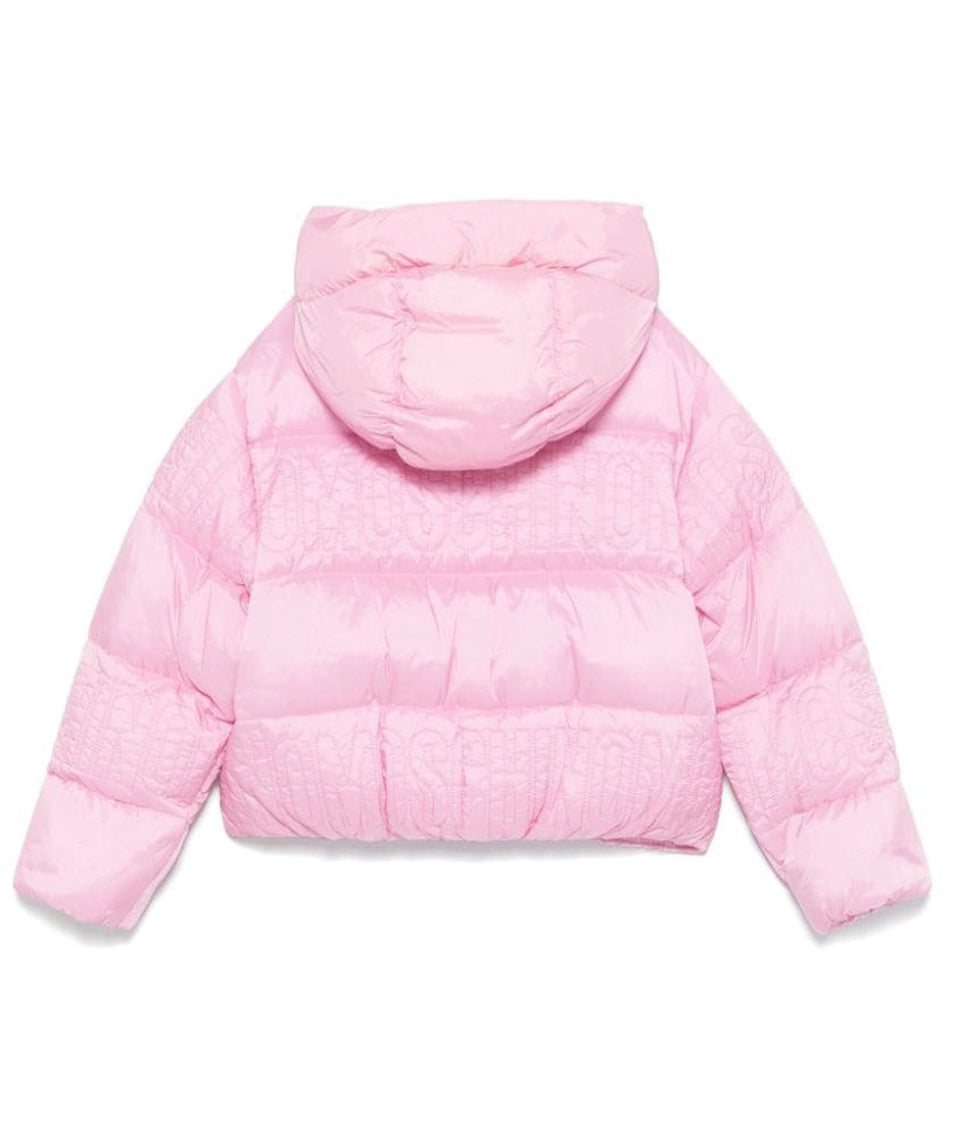 Moschino Kids Giubbino Rosa con Intarso Logo per Bambine (retro)