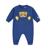 Moschino Kids Tutina Blu Navy con Tasca Teddy per Neonati