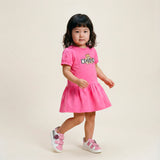 Moschino Kids Abito con Rouches Fuxia e Logo Teddy Bear per Neonate