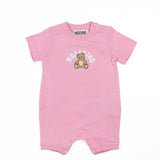 Moschino Kids Pagliaccetto Rosa con Bottoni Apertura Spalla e Stampa Logo Teddy per Neonate