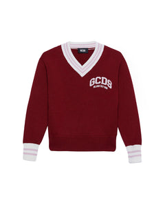 Gcds Kids Maglione Bordaux con Ricamo Logo per Bambine