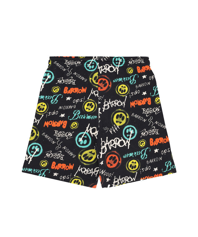 Barrow Kids Short Nero Fantasia All-Over Logo per Bambine