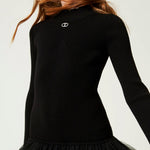 Twinset Kids Abito Nero a Costine con Gonna Tulle per Bambine (dettaglio)