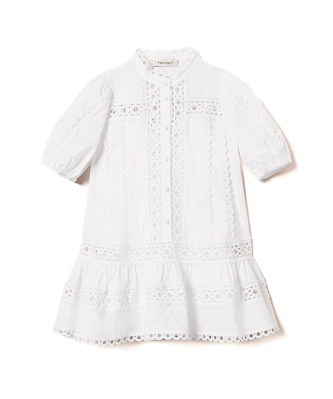 Twinset Kids Abito Bianco Ricamato per Bambine