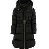 Elisabetta Franchi La Mia Bambina Giubbino Nero Lungo in Vela Satin con Cintura per Bambine