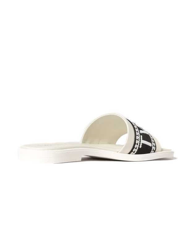 Twinset Kids Sandalo Off-White e Nero con Logo per Bambine