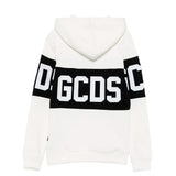 Gcds Kids Felpa con Cappuccio Panna Unisex con Stampa GCDS a Contrasto per Bambini