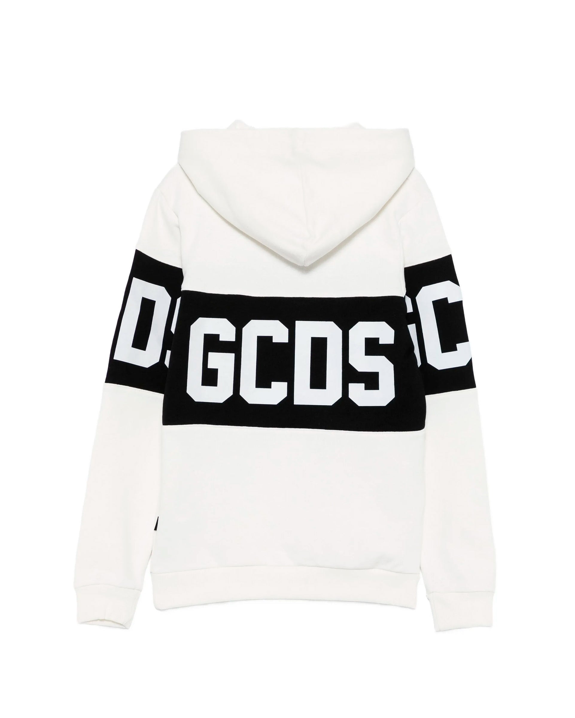 Gcds Kids Felpa con Cappuccio Panna Unisex con Stampa GCDS a Contrasto per Bambini