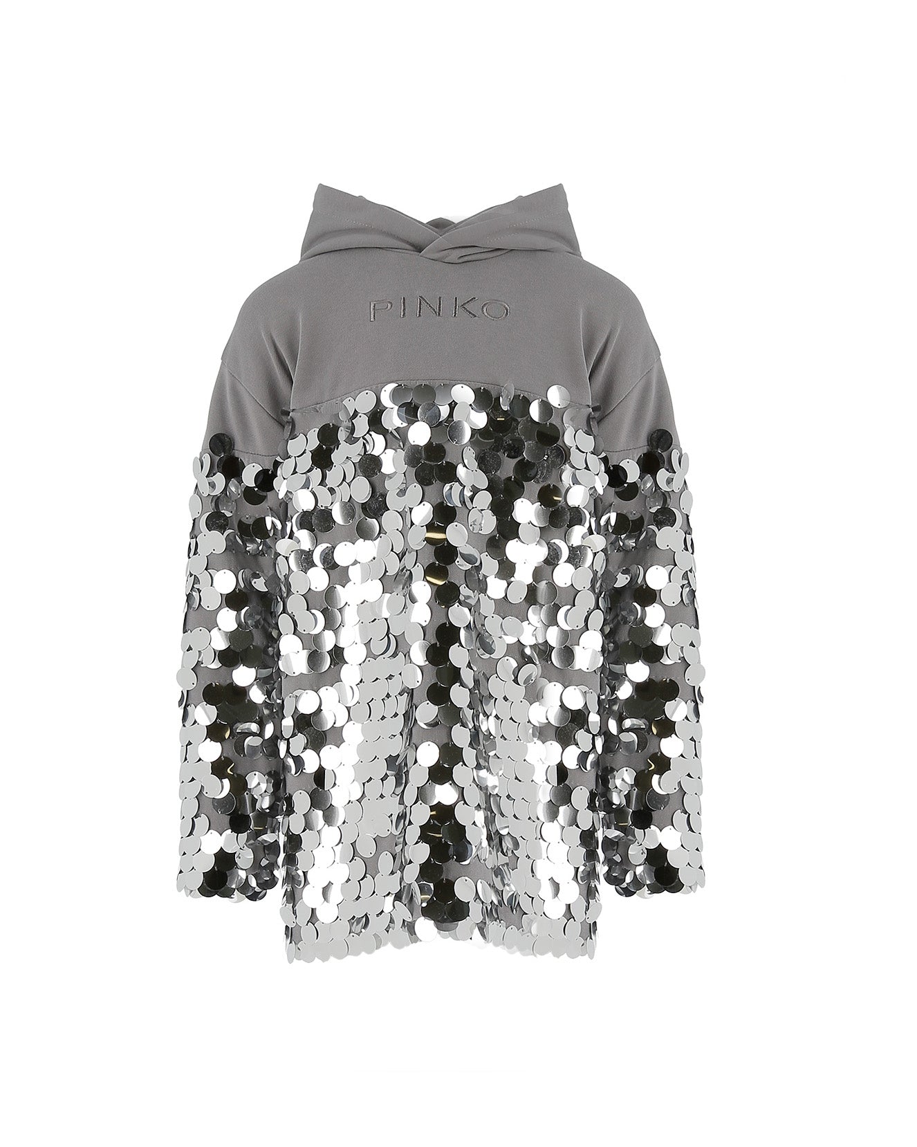 Pinko Kids Abito con Cappuccio e MAxi Paillettes Argento per  Bambine