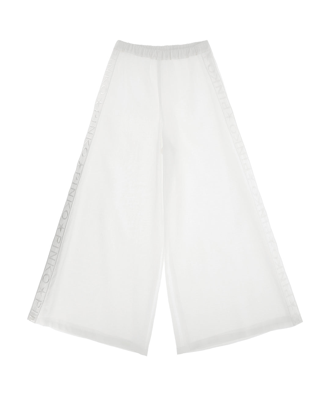 Pinko Kids Pantaloni Bianchi Wide Leg con Banda Logo per Bambine