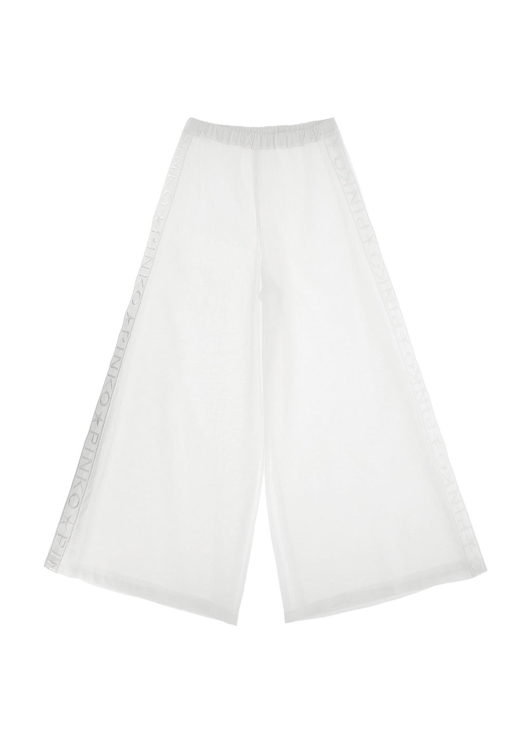 Pinko Kids Pantaloni Bianchi Wide Leg con Banda Logo per Bambine