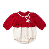 Elisabetta Franchi La Mia Bambina Pagliaccetto Rosso e Avorio con Ricamo Corda Logo per Neonate