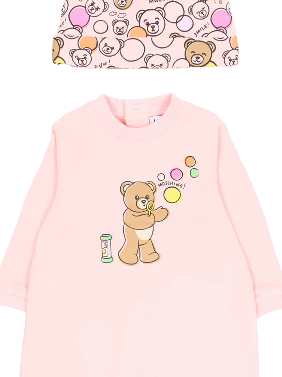 Moschino Kids Tutina+Cappellino Rosa/Fantasia con Teddy Bear per Neonate